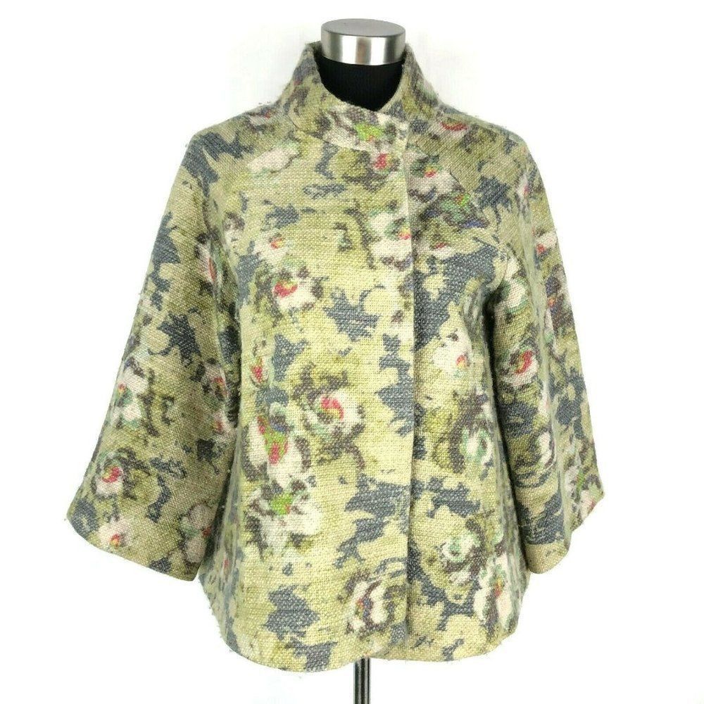 Suno Wool Coat Retro Green Floral Soft Wool Small